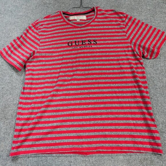 Guess Shirt XL Red Gray Striped Embroidered Spellout Retro ASAP - Picture 1 of 7
